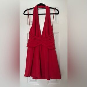 Zara Vibrant Red Backless Halter A-Line Dress